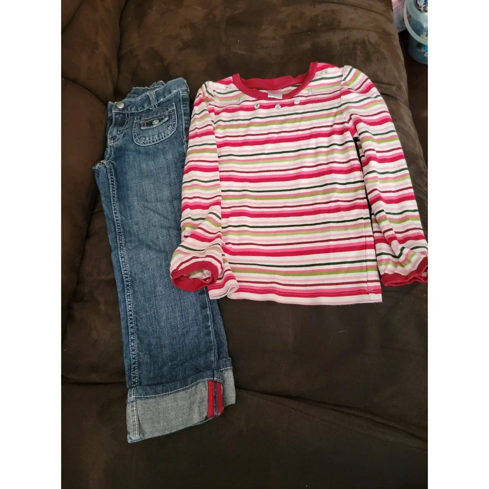 Gymboree cozy owl striped top‎ size 6 jeans size 5